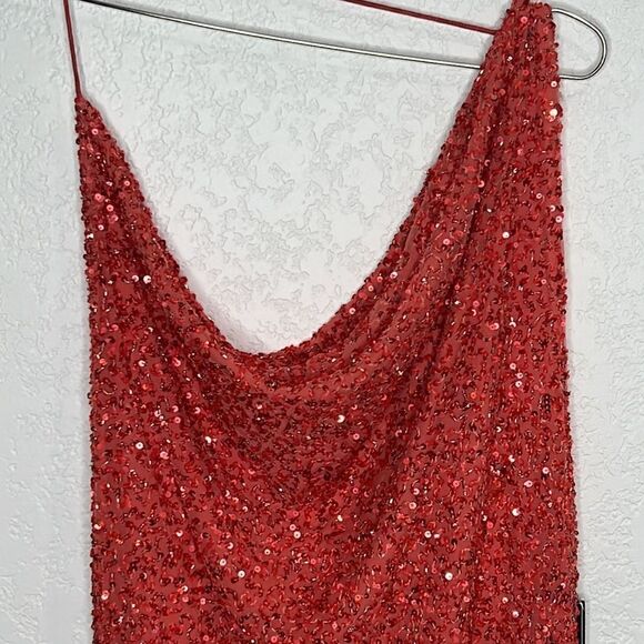 NWT Retrofete Esme Embellished Sequin Draped Mini Dress in Calypso Coral XL - Picture 3 of 13